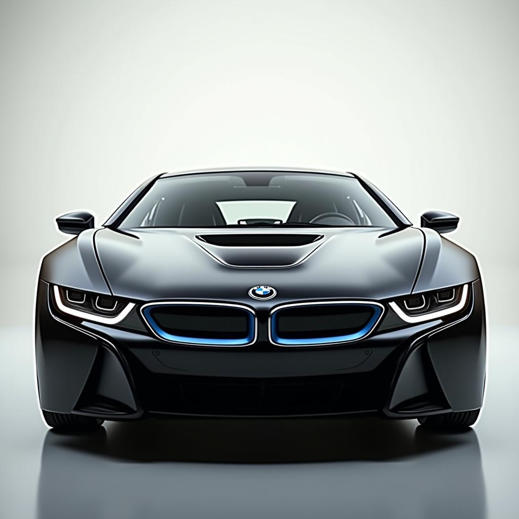 BMW i8 Black: Frontansicht des ikonischen Hybrid-Sportwagens