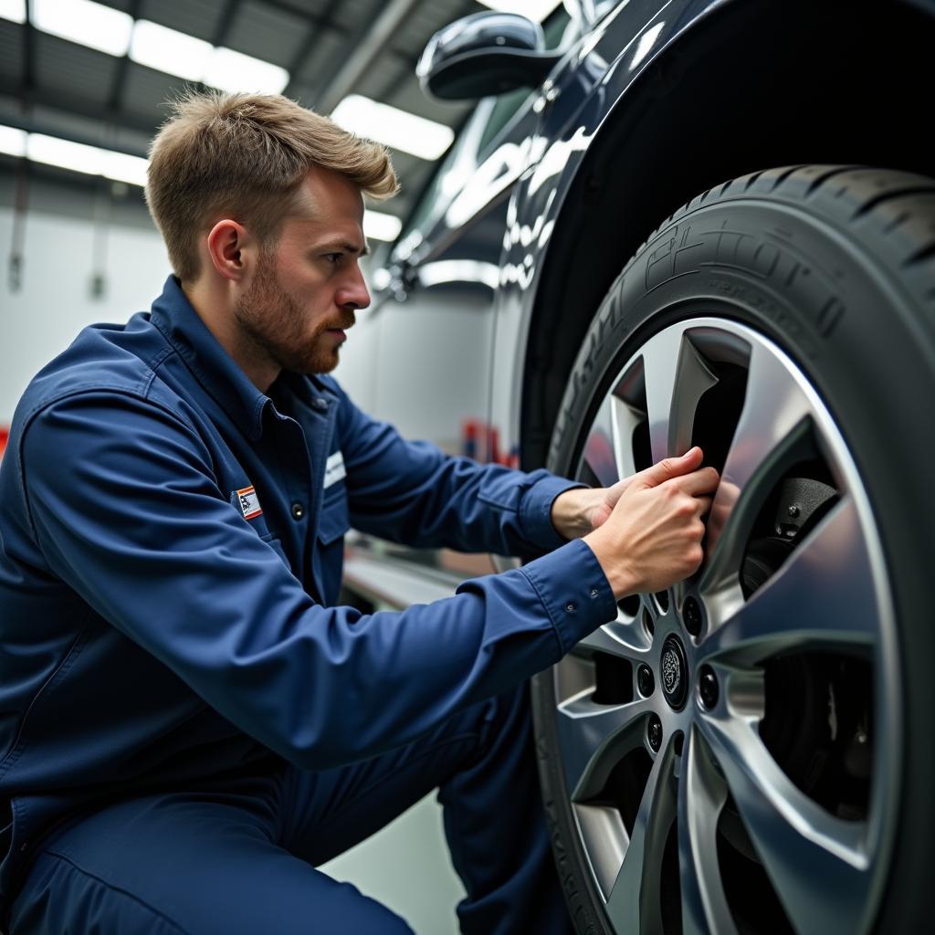 CUPRA Werkstatt Wartung: Ein Mechaniker führt eine Inspektion an einem CUPRA Fahrzeug durch.