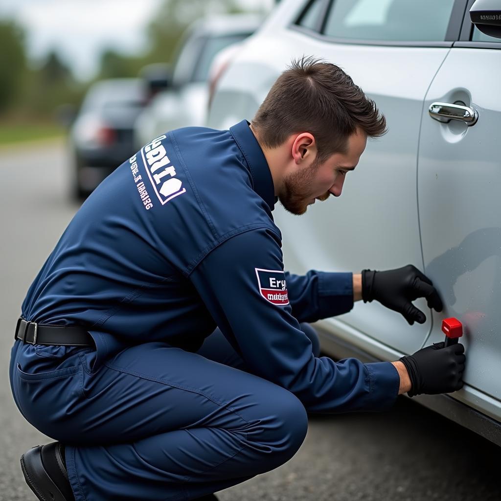 Ergo Pannenhilfe Mechaniker repariert ein Auto