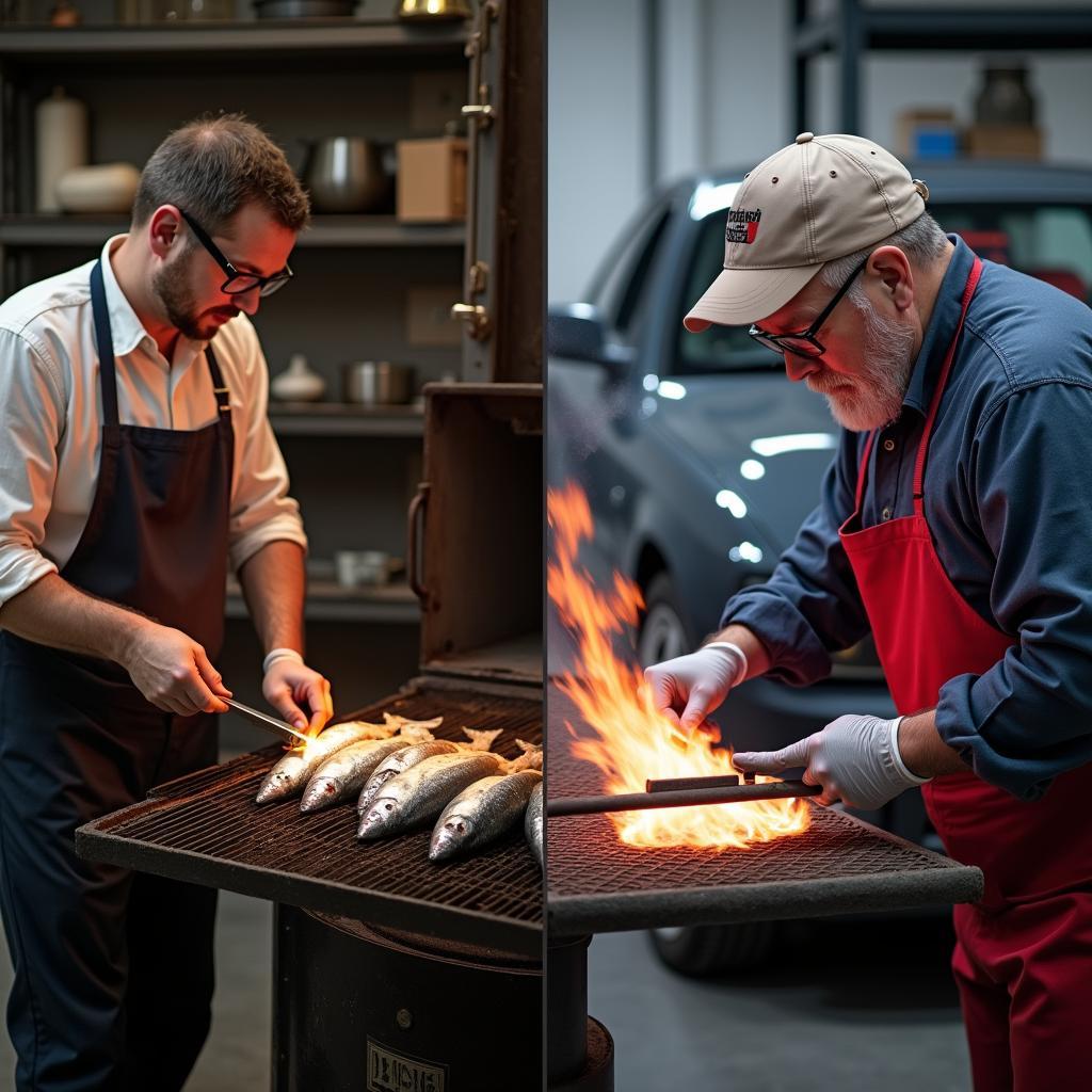 Fischräucherei Franke Bremerhaven im Vergleich zur Arbeit eines Automechanikers