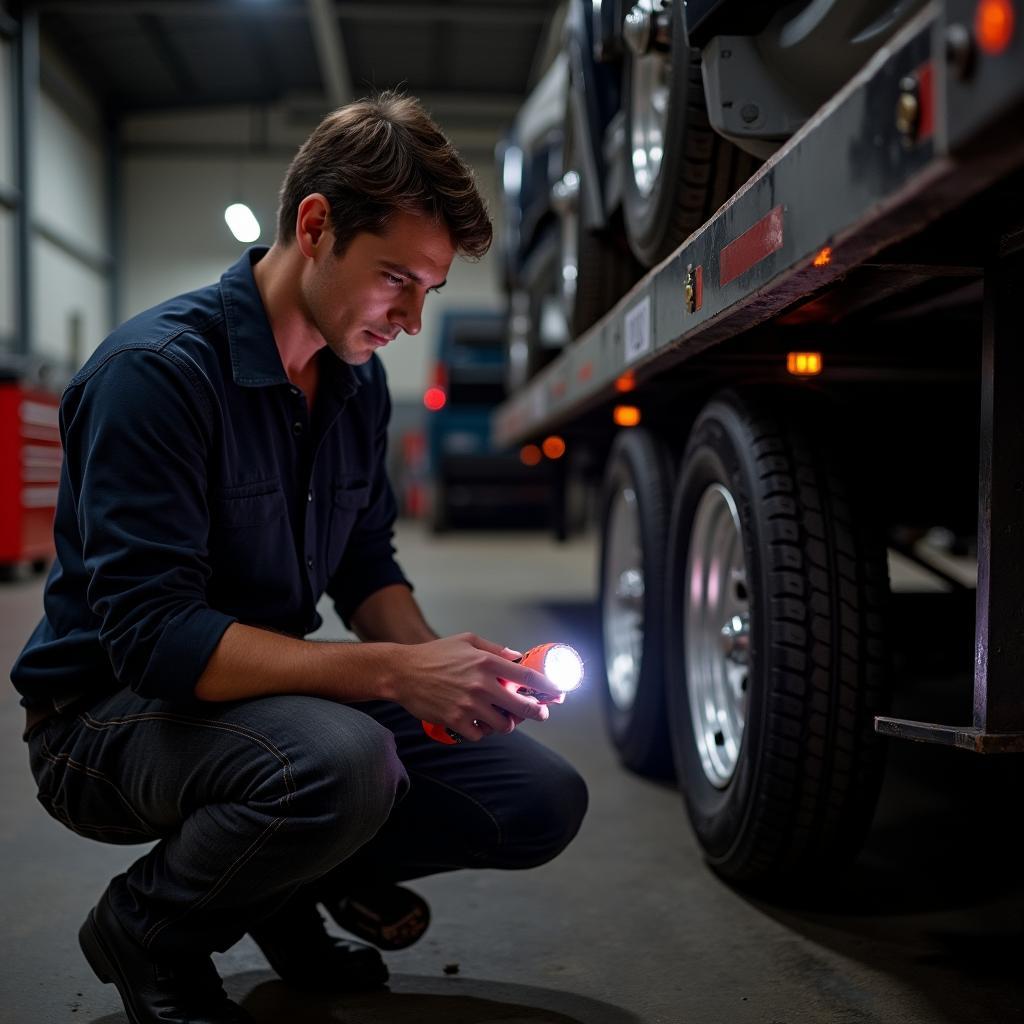 Inspektion eines gebrauchten Autotrailers