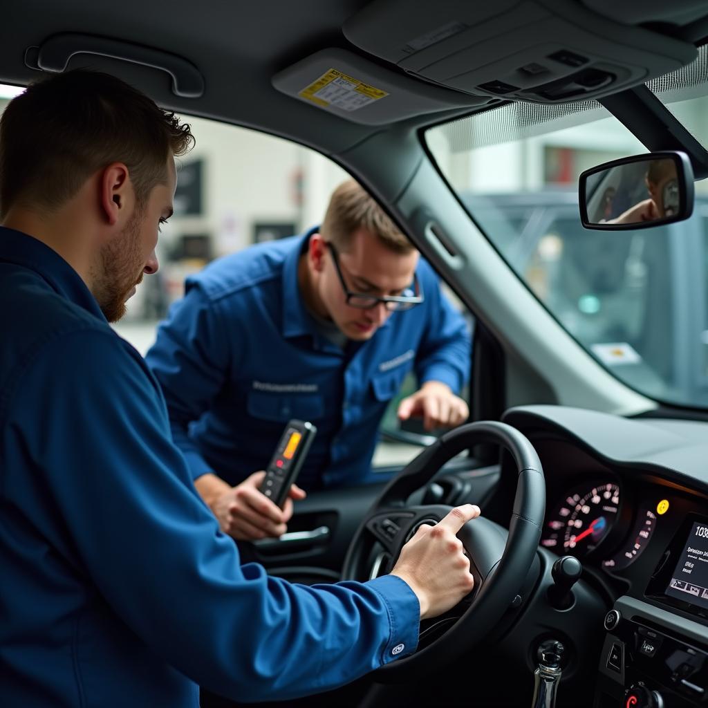 Auto in der Werkstatt wegen gelber Warnleuchte