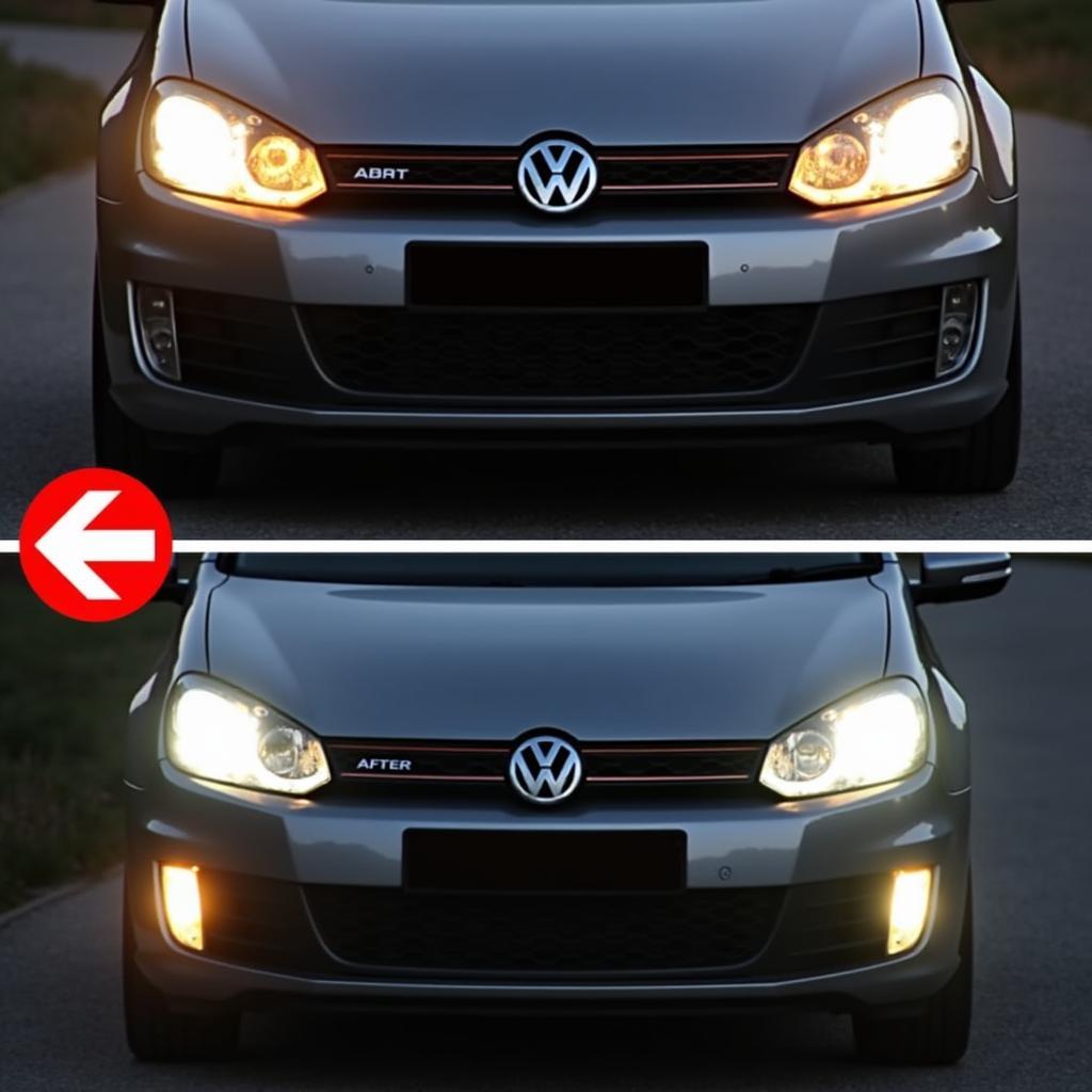 Vorher-Nachher-Vergleich: Golf 5 mit Halogen- und LED-Scheinwerfern