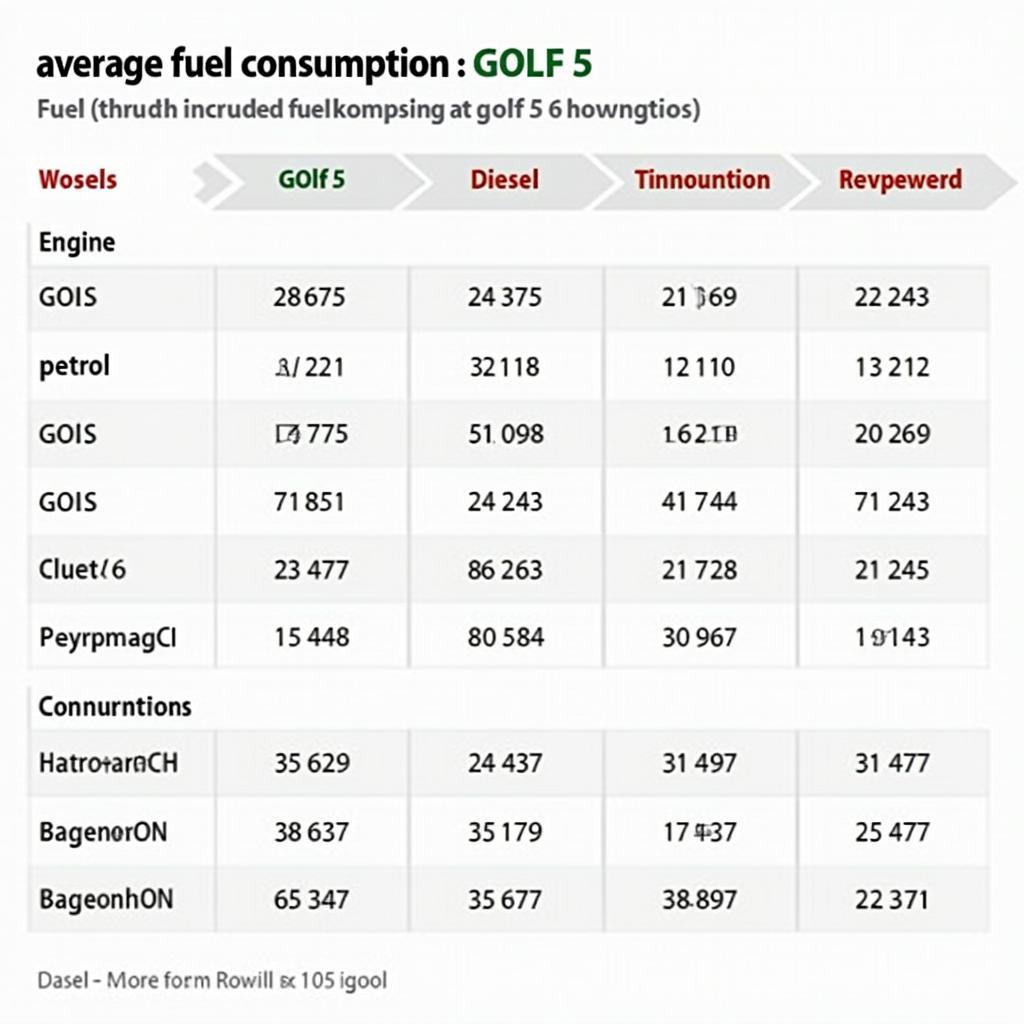 Tabelle zum Spritverbrauch des Golf 5