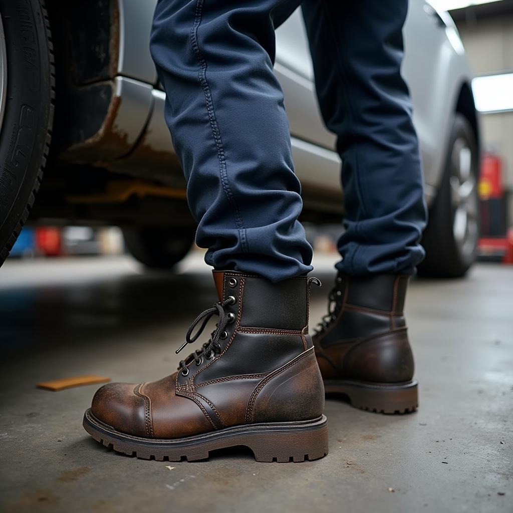 Hose in Stiefel stecken für optimalen Schutz in der Werkstatt