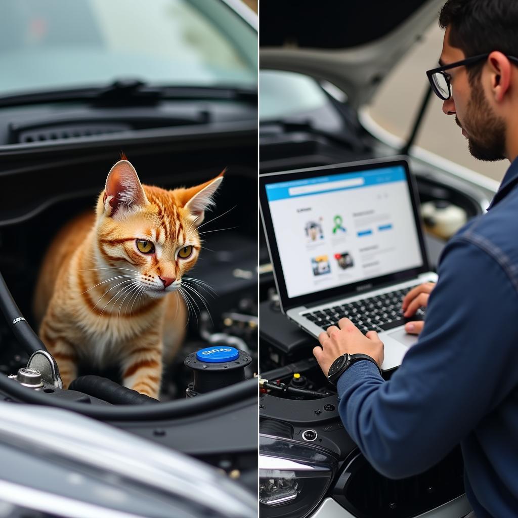 Katzen inspirieren Autoreparatur-Tutorials