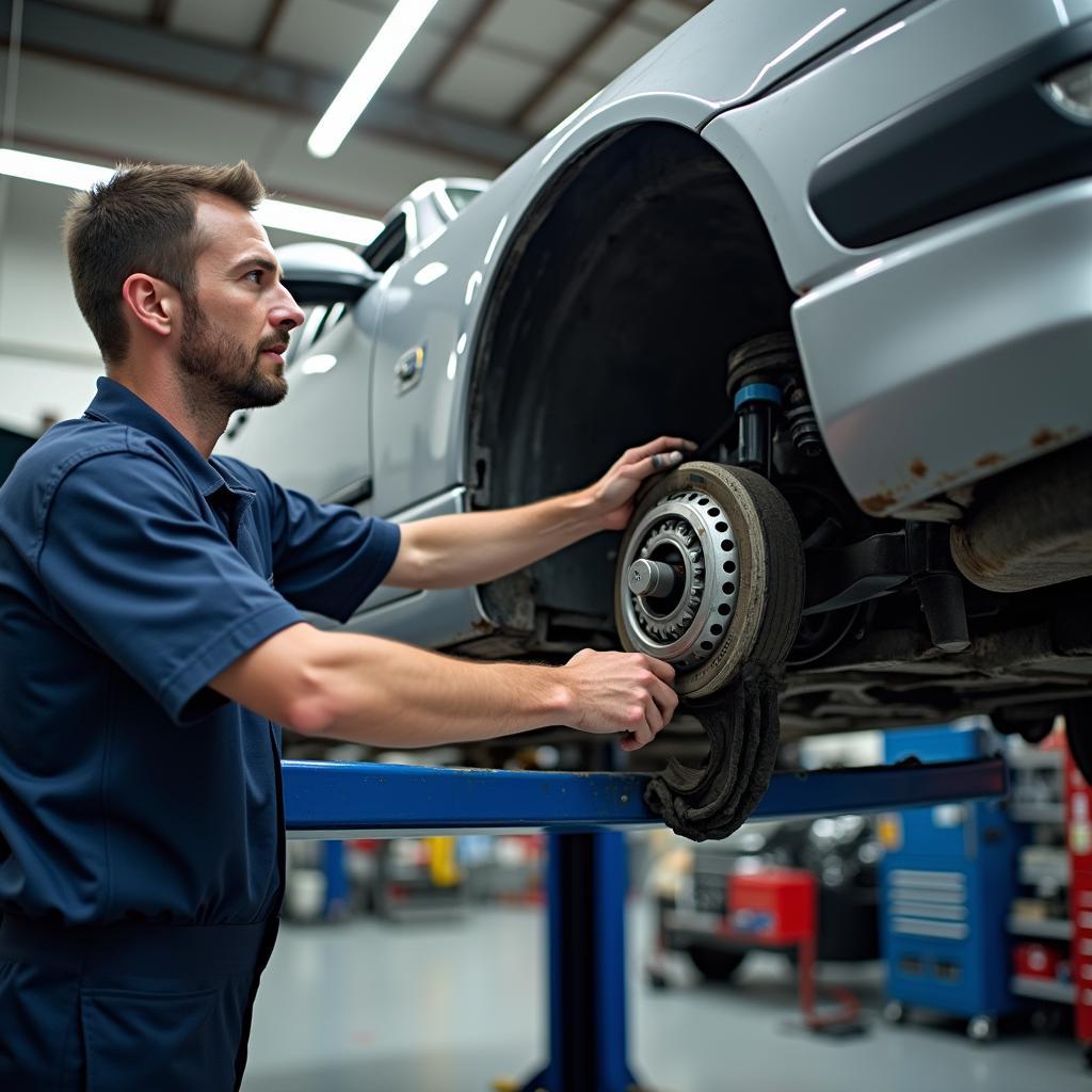 Auto in der Werkstatt zur Reparatur der Lenkstange