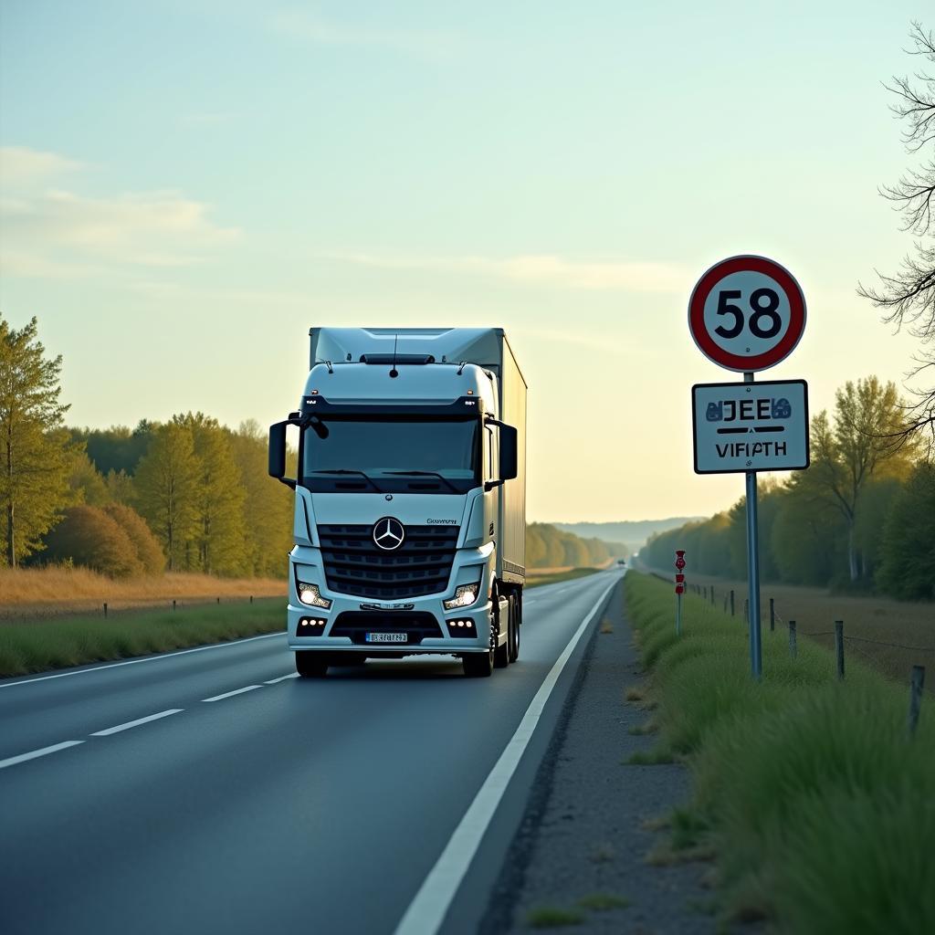 LKW fährt auf einer Landstraße in Deutschland