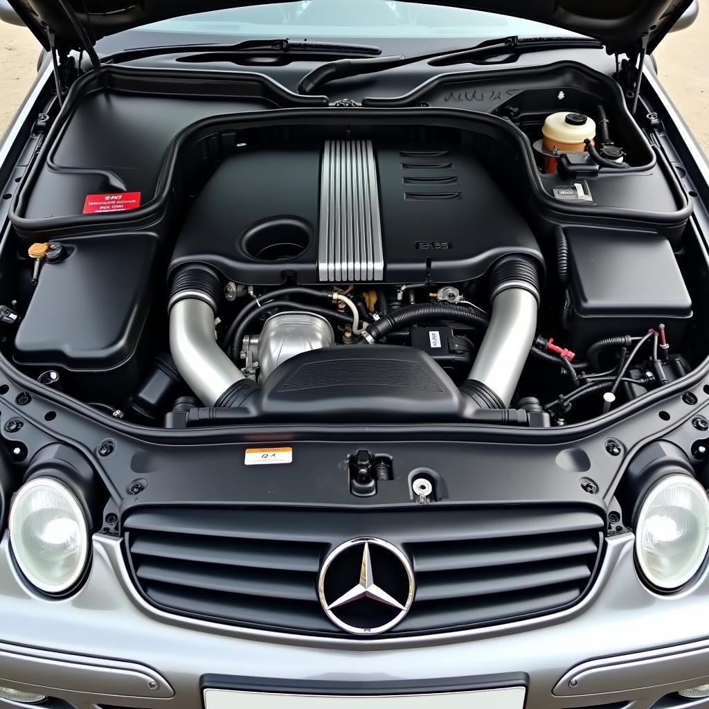 Mercedes Benz CLK 1999 Motorraum: Detaillierte Ansicht des Motorraums eines Mercedes Benz CLK 1999.