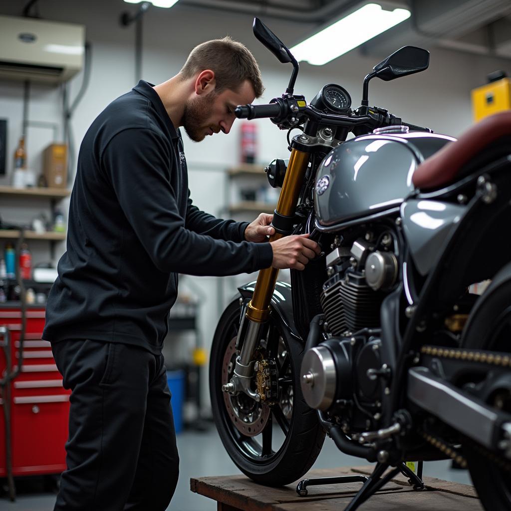 Motorrad Reparatur in einer Werkstatt