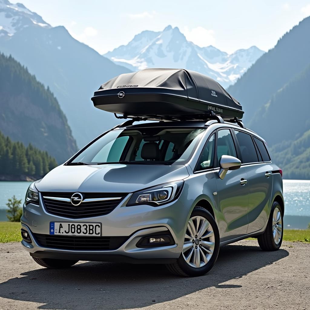 Gepackter Opel Zafira mit Dachbox für den Urlaub