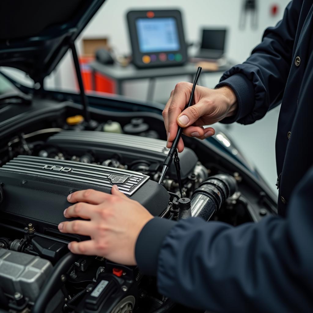 Reparatur eines Porsche Motors in einer spezialisierten Werkstatt in Geissen