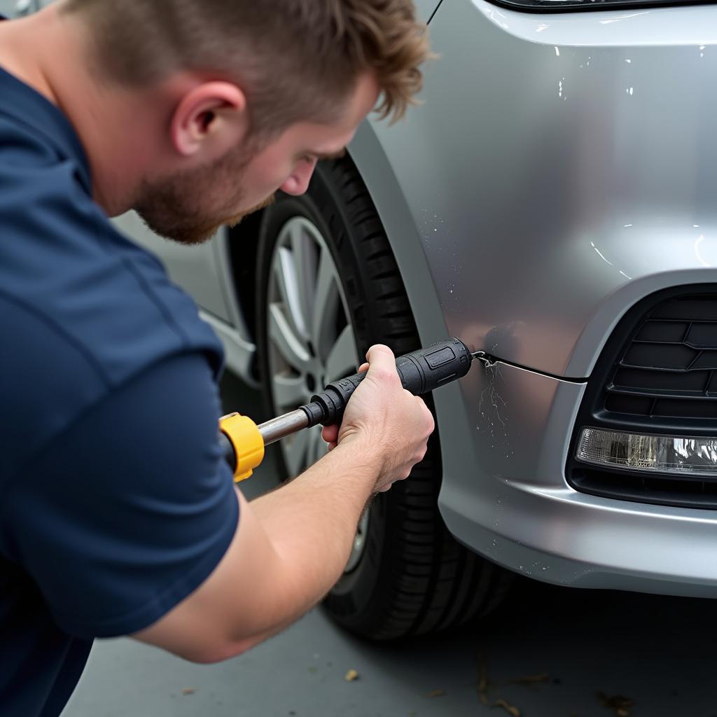 Professionelle Reparatur von Plastikrissen am Auto