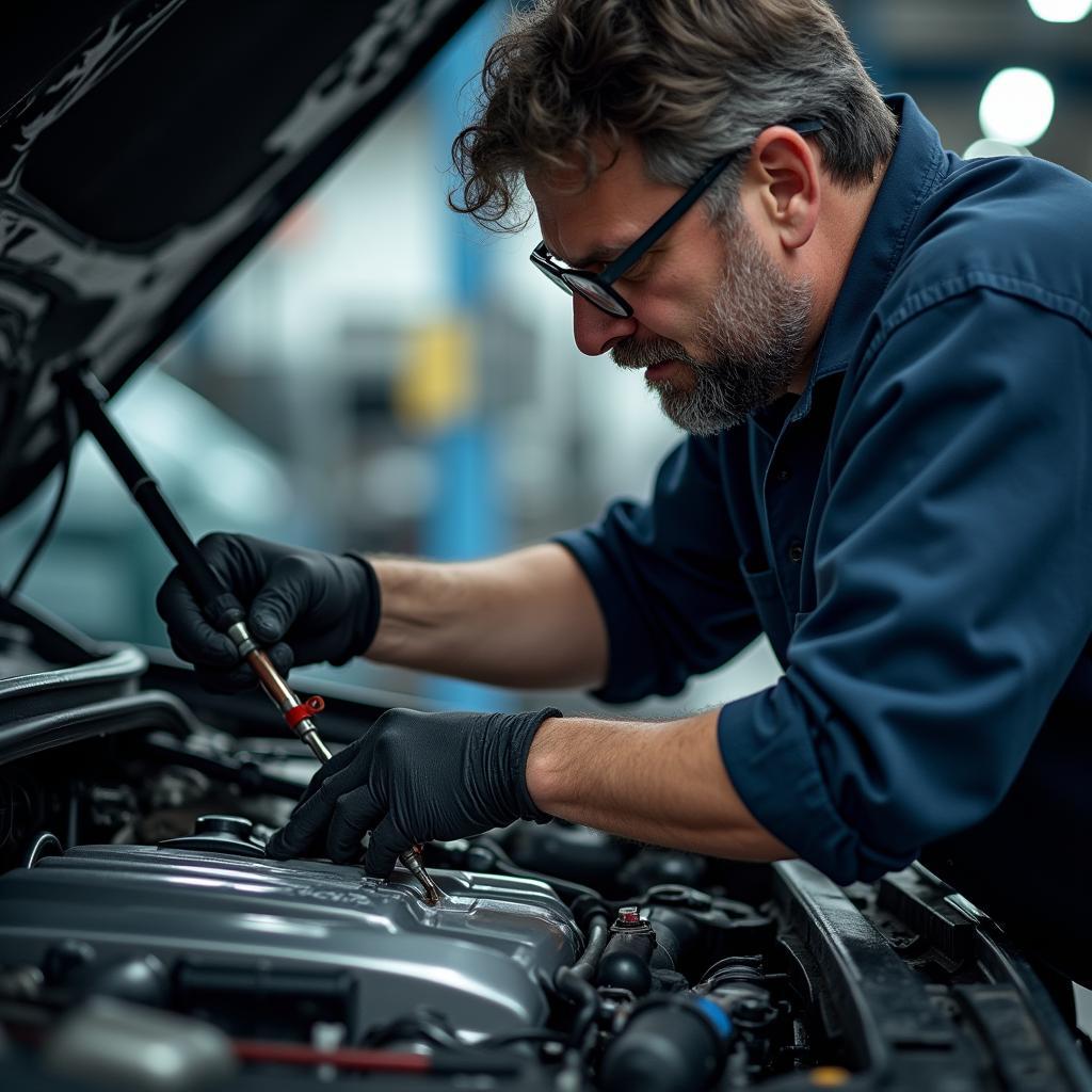 Reparatur eines Motors in einer Autowerkstatt