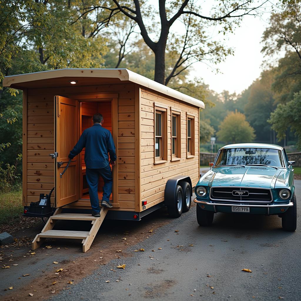 Sauna Anhänger in Kfz-Werkstatt