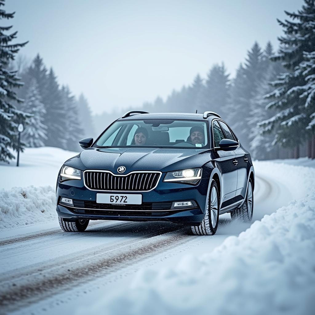 Skoda Superb Winterreifen Haftung auf Schnee