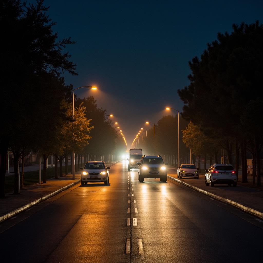 Funktionierende Straßenbeleuchtung in der Nacht