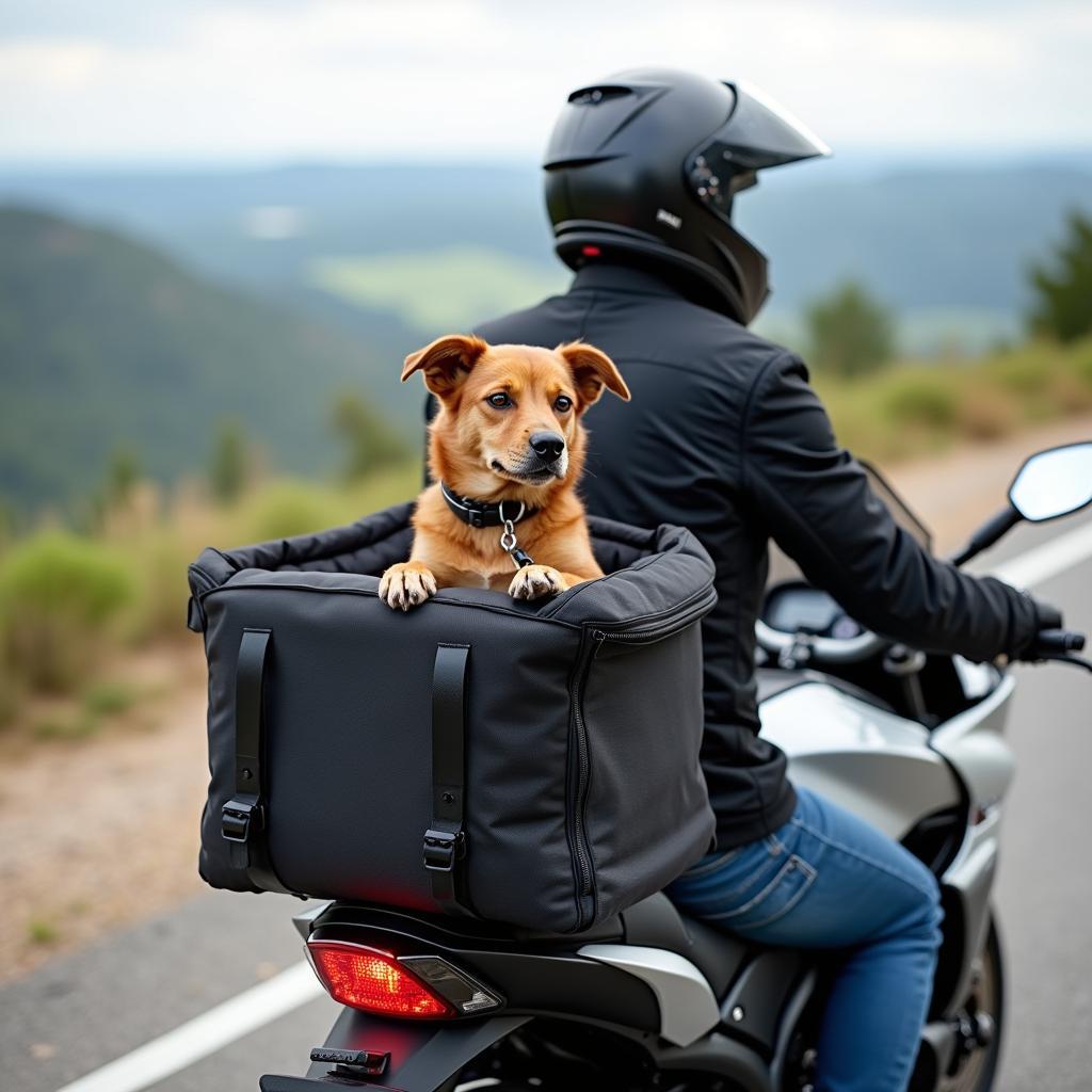 Motorrad-Tour mit Hund im Tankrucksack