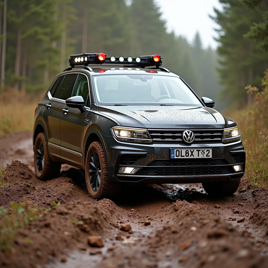 Tiguan mit Offroad-Reifen im Gelände