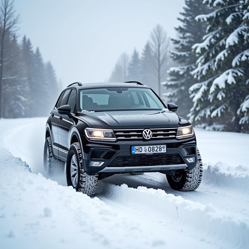 Tiguan mit Offroad-Reifen im Schnee