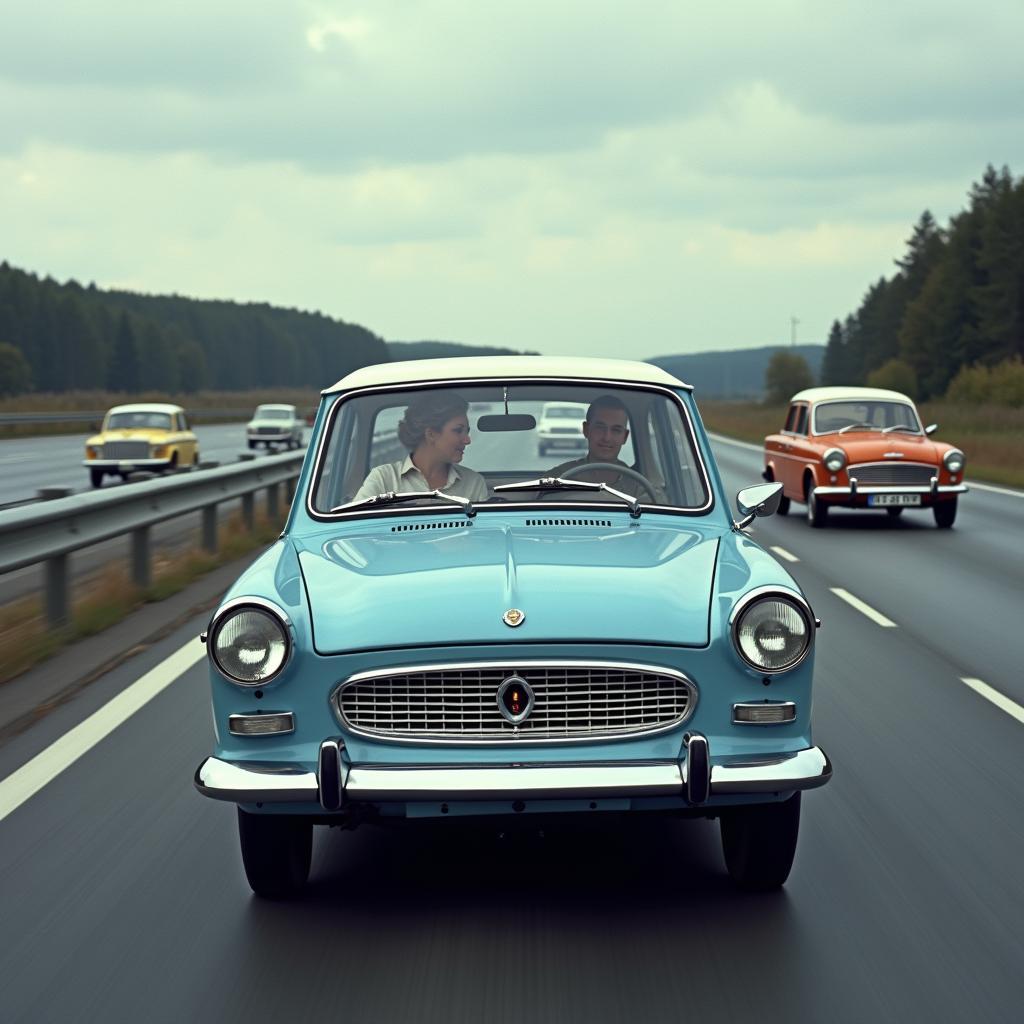 Trabant 601 fährt auf der Autobahn