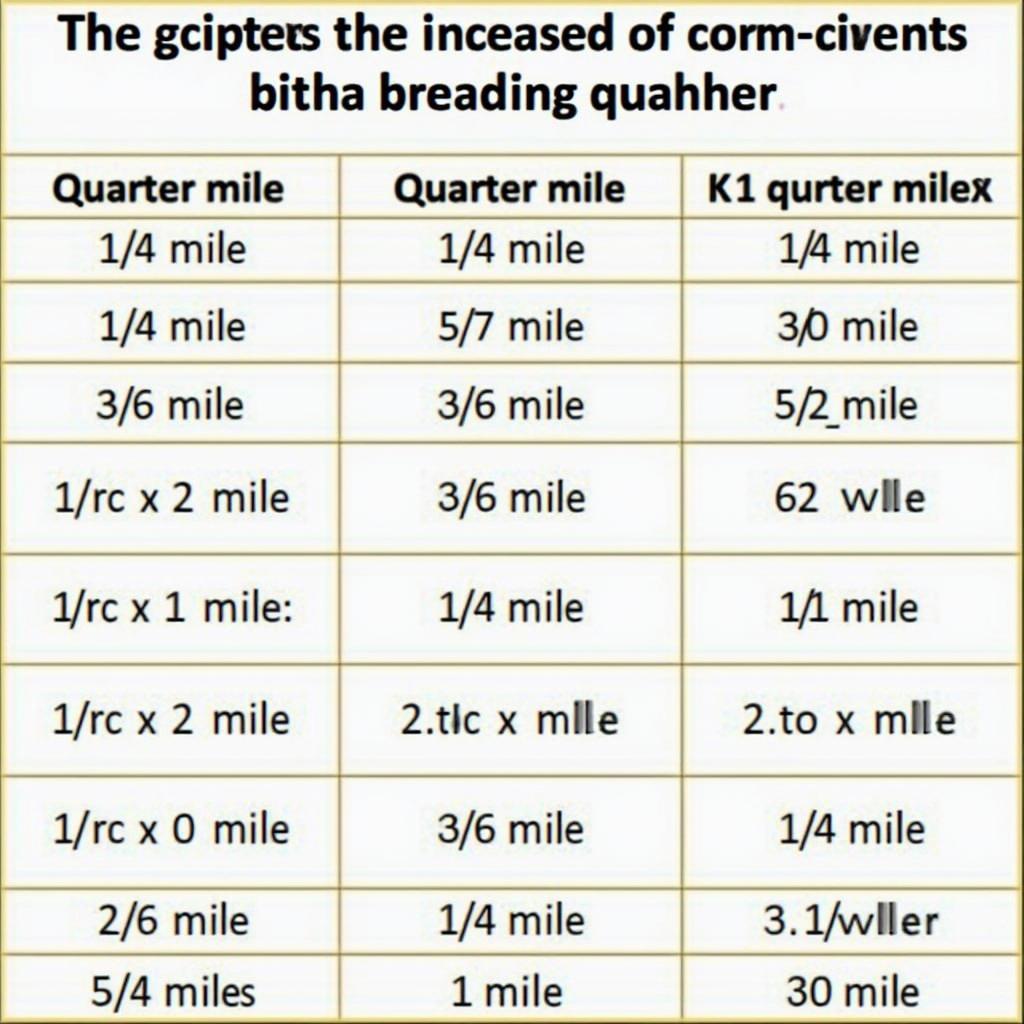 Umrechnungstabelle Quarter Mile zu Kilometer