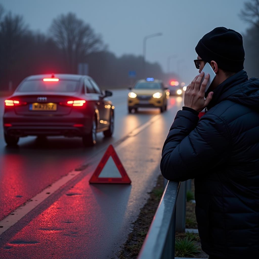 Unfallstelle sichern auf der A6 bei Sinsheim