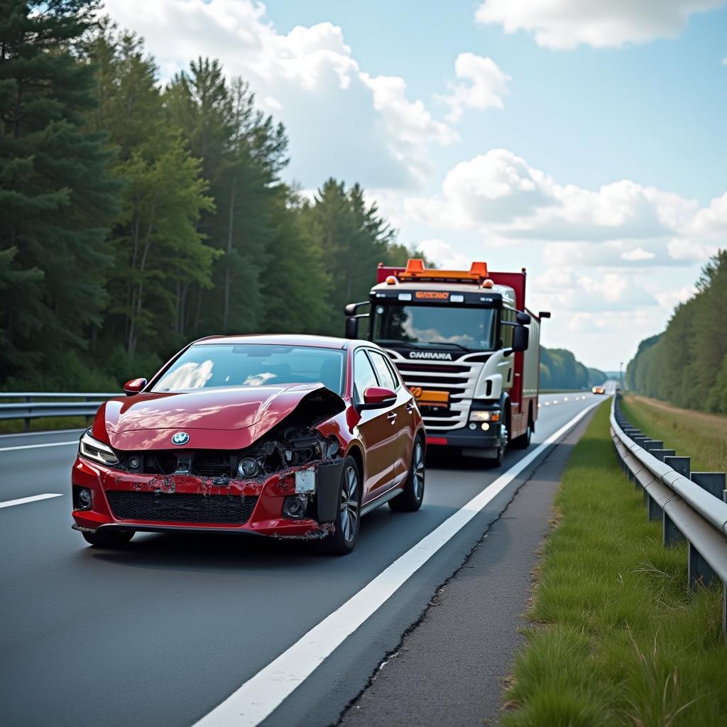 Abschleppdienst nach einem Unfall auf der A81