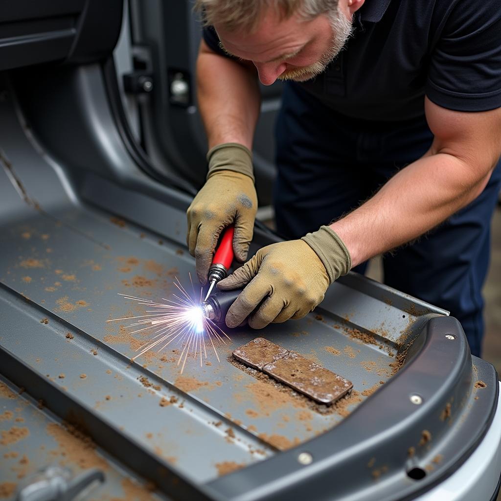 Reparatur einer VW Caddy Bodenplatte