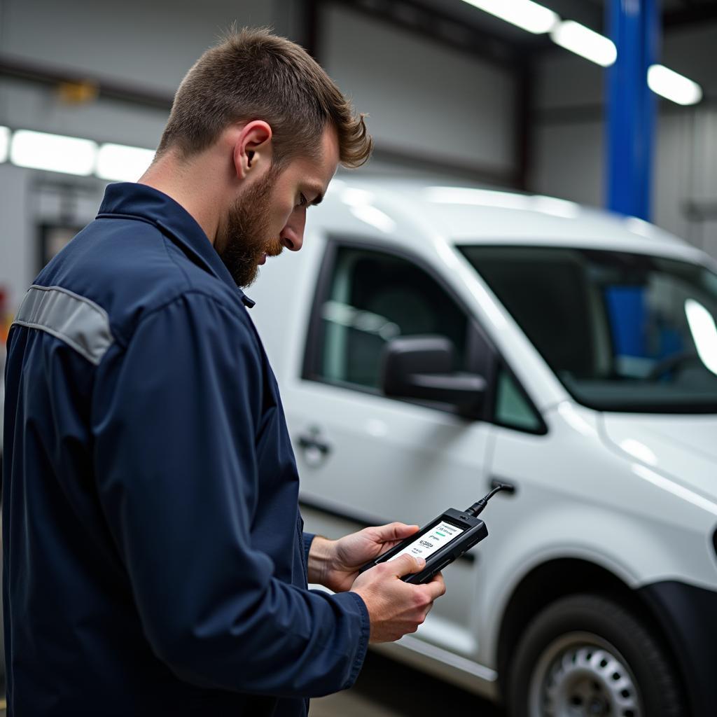 VW Caddy Test in der Werkstatt