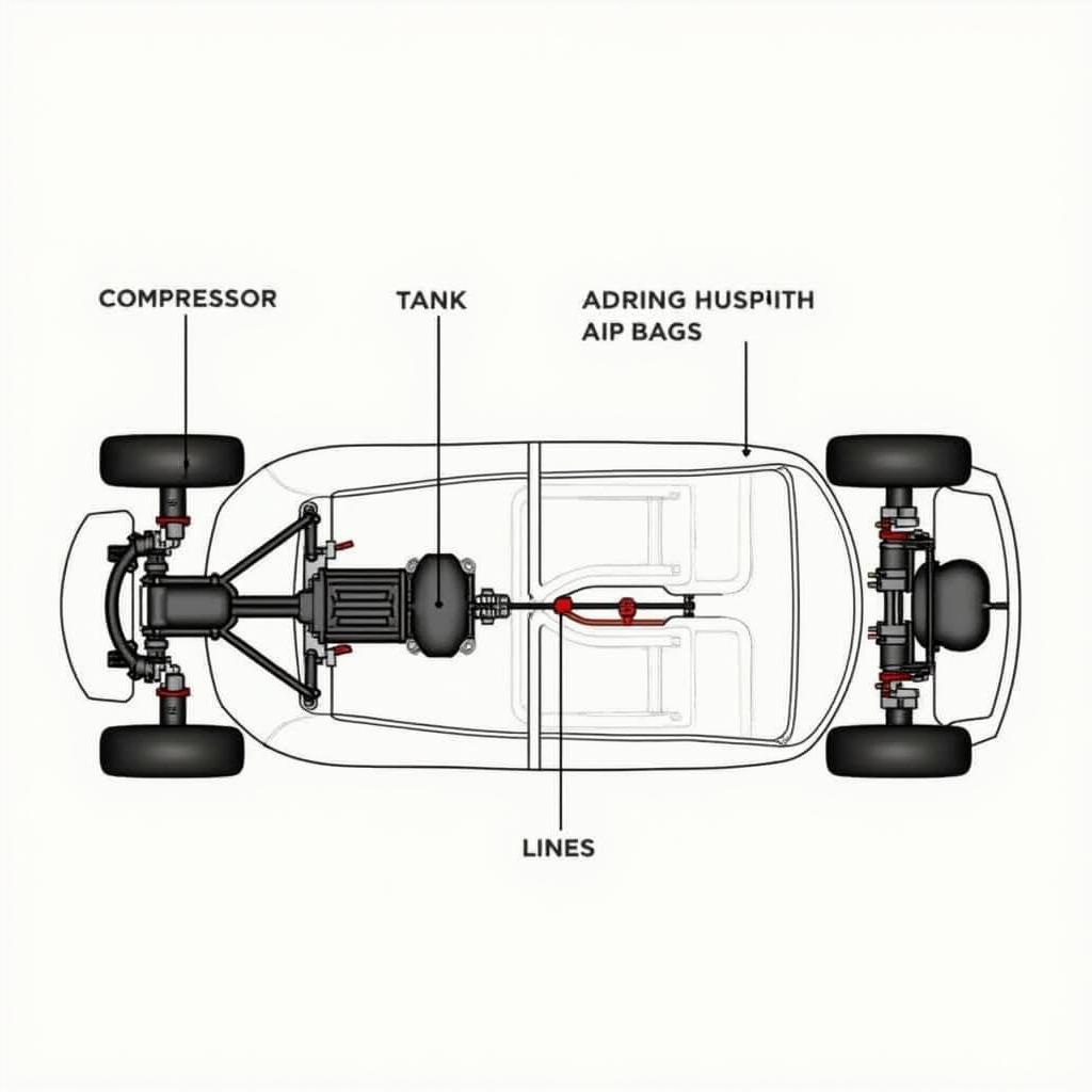 VW Käfer Airride System Komponenten: Darstellung der verschiedenen Komponenten eines Airride-Systems im VW Käfer.