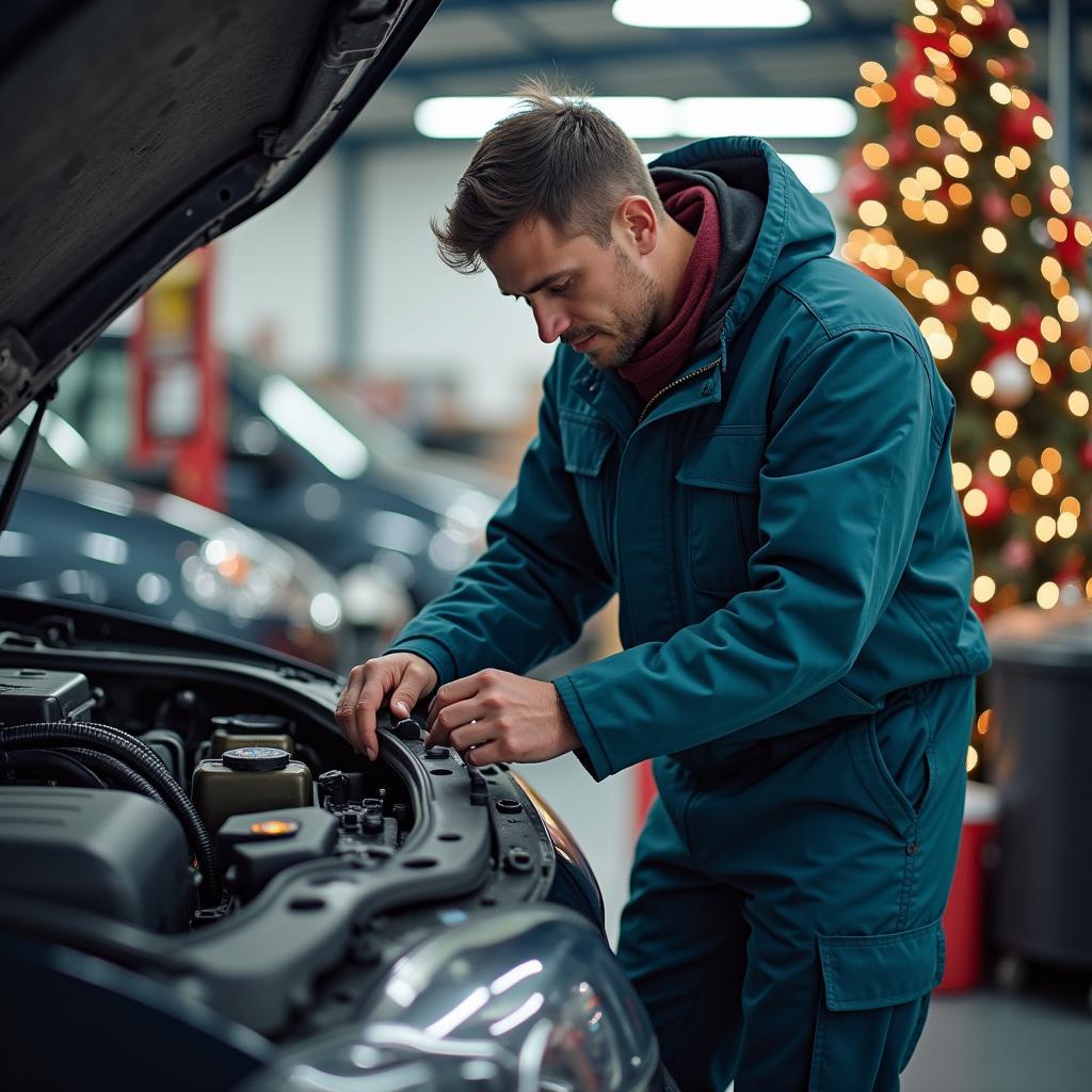 Wintercheck in der Autowerkstatt vor Weihnachten