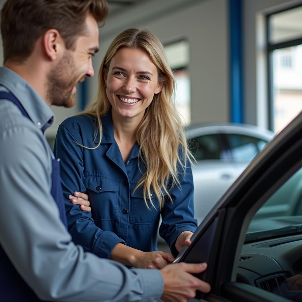 Zufriedener Kunde nach Autoreparatur